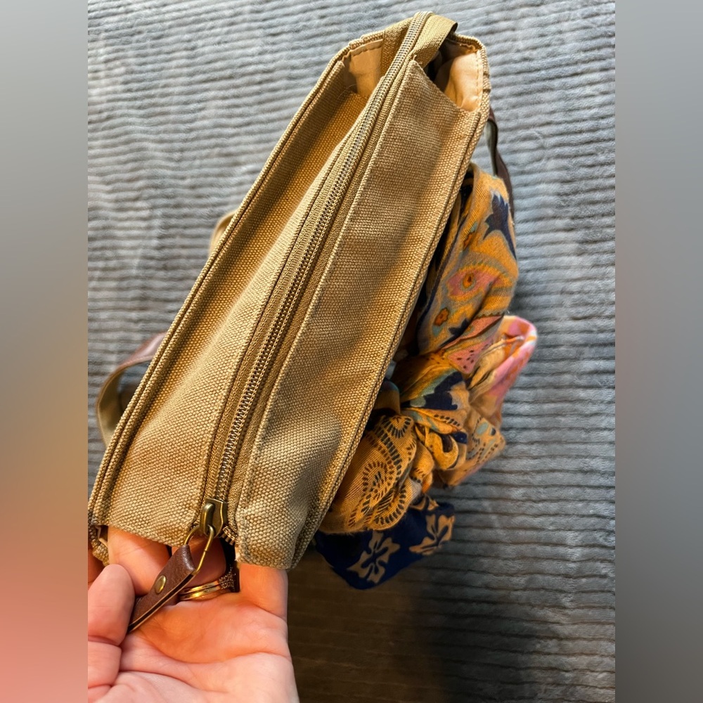 Canvas Hobo Crossbody Bag with Leather Accents - Beige - Picture 4 of 10